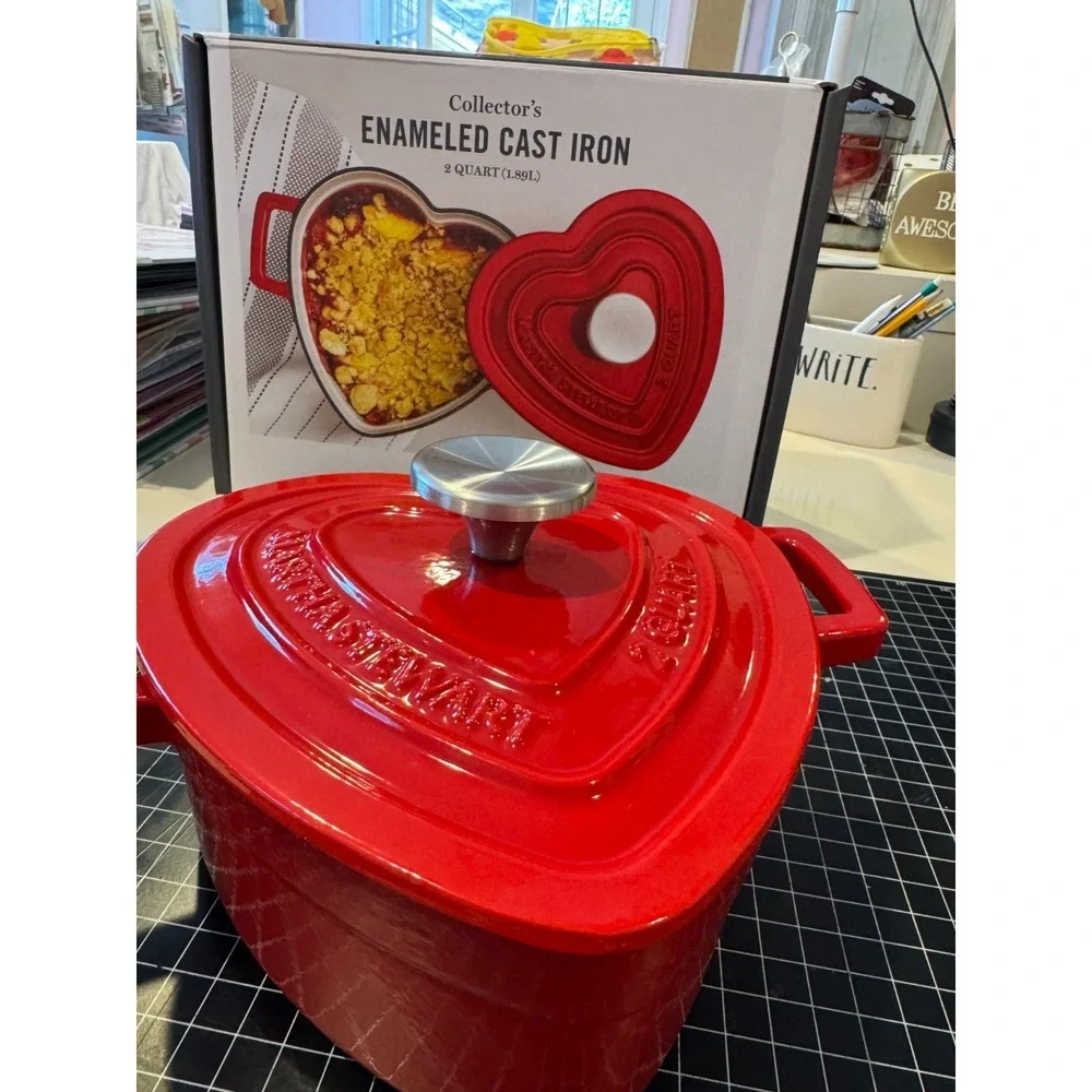 Martha Stewart Collector's Enameled Cast Iron Heart Dutch Oven 2 Qt Red with Lid